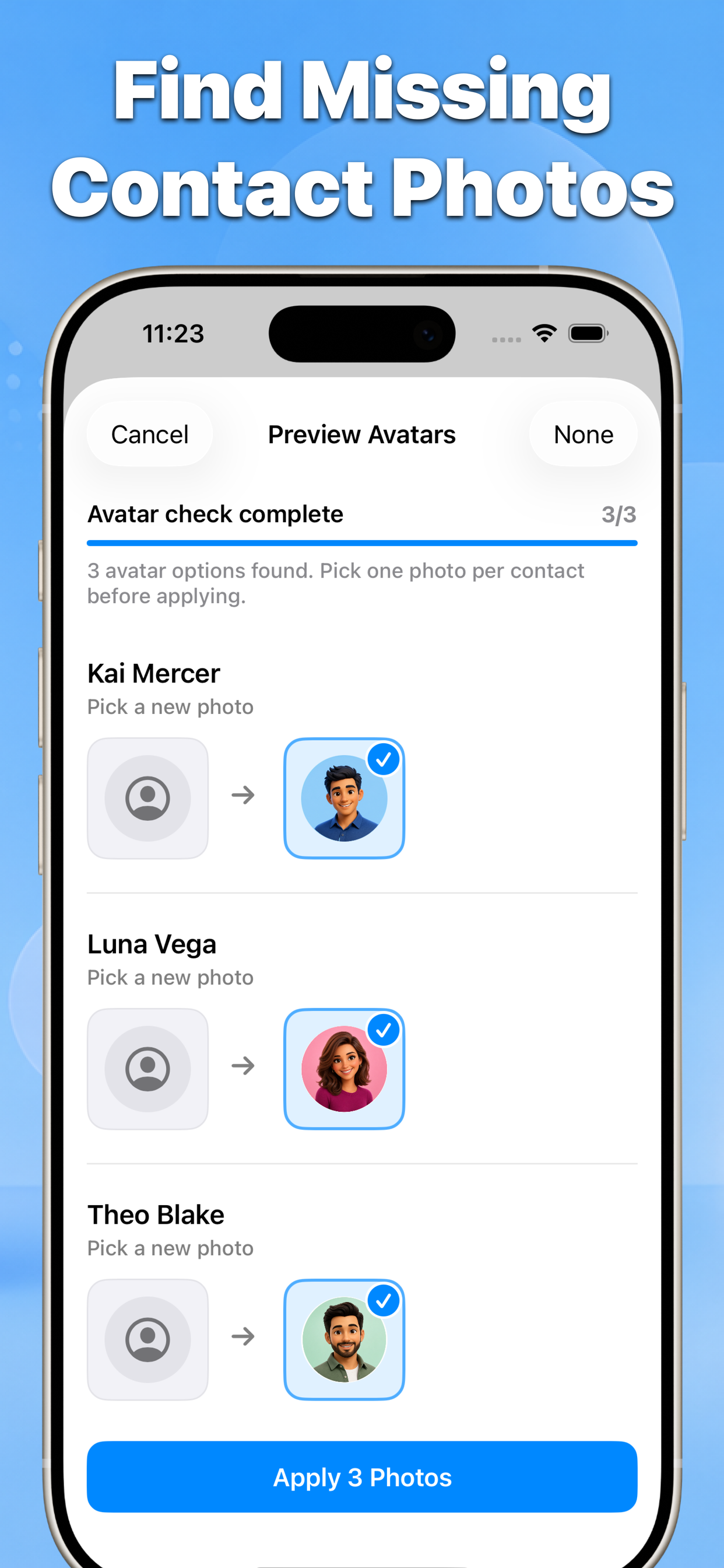 Contact Cleaner find missing contact photos preview graphic